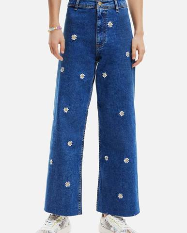 Modré dámske široké kvetované džínsy  Ideas