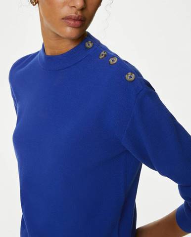 Modrý dámsky sveter s ozdobnými gombíkmi