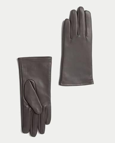 Šedé dámske kožené rukavice s podšívkou