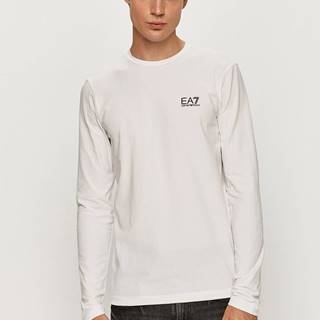 Tričko s dlhým rukávom EA7 Emporio Armani pánske, biela farba, s potlačou